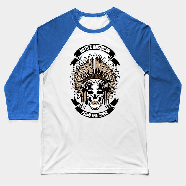 Native American Skull Baseball T-Shirt by Tempe Gaul